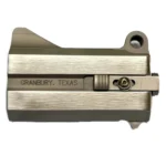 Bond Arms Rough Nation handgun barrel, silver side view with latch, pivot hole and brushed finish