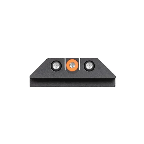 Night Fision Tritium Night Sight Set black rear sight with orange center dot and two white dots