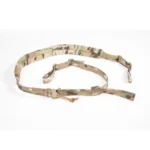 Viking Tactics VTAC Wide Padded Sling Multicam, laid flat with camouflage webbing and metal hardware