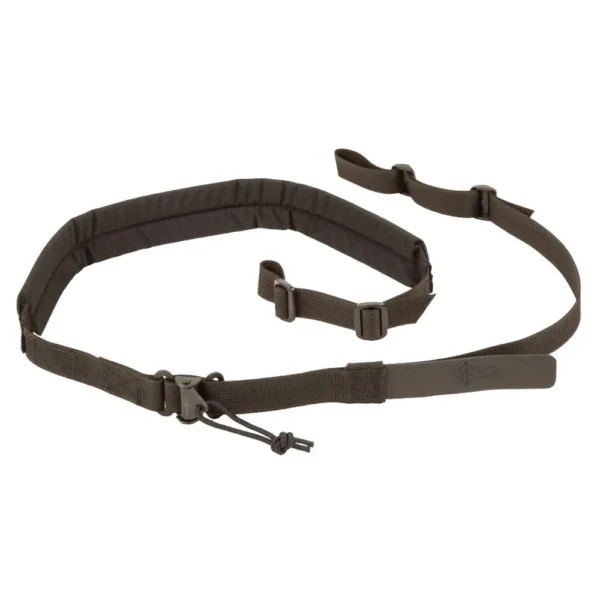 Viking Tactics Hydura Rifle Sling Wide Padded Black laid out with shoulder pad and adjustment tabs