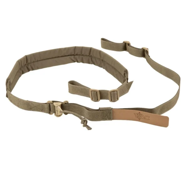 Viking Tactics Hydura Rifle Sling Wide Padded OD Green laid out with pad and adjustment tabs