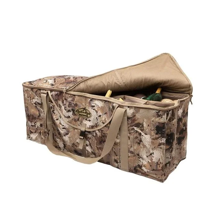primary-45432 Rig'Em Right 12-Slot Deluxe Duck Decoy Bag, open angled view in Gore Optifade Marsh camouflage