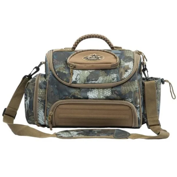 Rig 'Em Right Lock & Load Blind Bag, front view in Gore Optifade Timber with strap and pockets