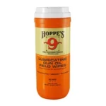 Hoppe's HOPPES GUN OIL WIPES 7X8 120CT, front view of orange canister with white lid