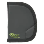 Sticky Holsters Medium Sticky Pocket Holster, black front view with stitched edging