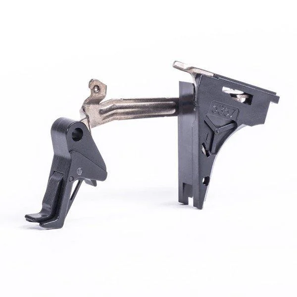 primary-45470 CMC Triggers Glock Trigger Kit, black flat trigger and housing in an angled side view