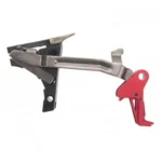 CMC Triggers Glock 43 Slimline Trigger Kit, metal assembly in side view with red trigger