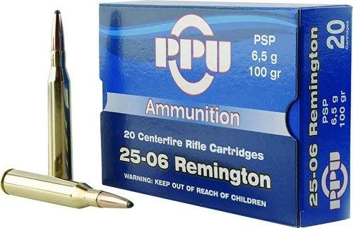 TRZ Trading Inc. PPU Rifle Ammunition .25-06 Rem 100 gr PSP 3230 fps 20/ct
