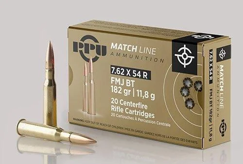 TRZ Trading Inc. PPU Match Rifle Ammunition 7.62mm x 54R Match 182 gr FMJ-BT 2625 fps 20/ct