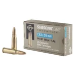 TRZ Trading Inc. PPU Subsonic Rifle Ammunition box front view with two cartridges