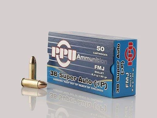 TRZ Trading Inc. PPU Handgun Ammunition .38 Super Auto+P 130 gr FMJ 1213 fps 50/ct