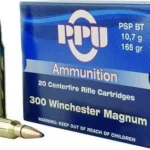 TRZ Trading Inc. PPU Rifle Ammunition, blue box with two brass cartridges beside it
