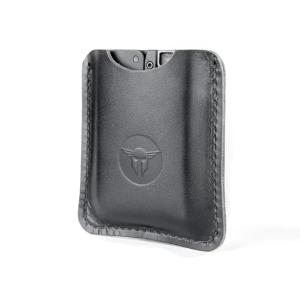 Trailblazer Firearms Life Card Leather Sleeve, front view in black leather with stitched edges