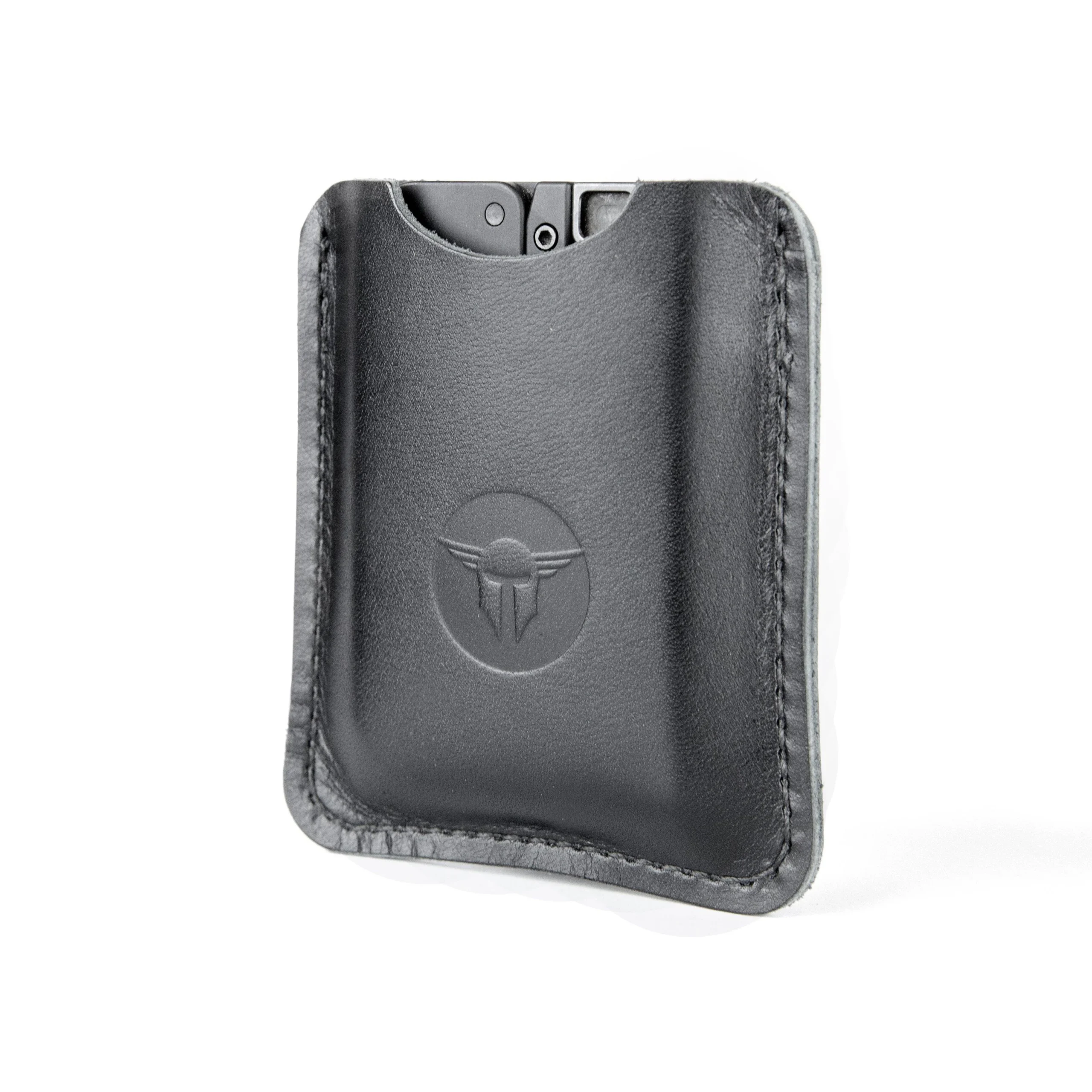 primary-45529 Trailblazer Firearms Life Card Leather Sleeve, front view in black leather with stitched edges