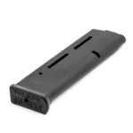 Wilson Combat 1911 Elite Tactical Full Size magazine in angled view with black finish and witness holes