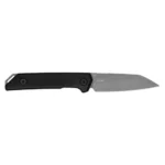 Kershaw Mini Iridium Fixed Knife, right side with black handle and silver reverse tanto blade