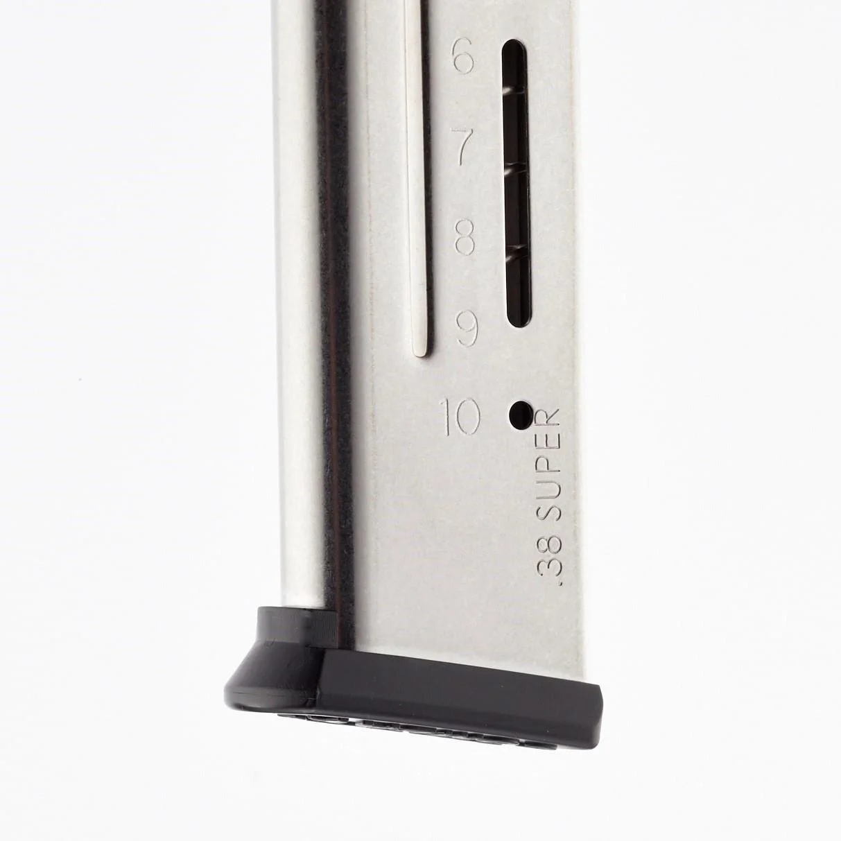 primary-45570 Wilson Combat 1911 Elite Tactical Magazine silver side view with black ETM base pad