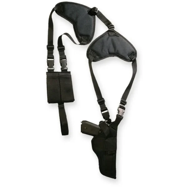 Bulldog Deluxe Shoulder Holster, black ambidextrous holster with shoulder straps and pouch