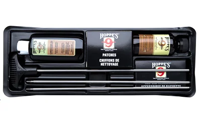 Hoppe's HOPPES BR CLNG KIT UNIV SHTGN/RFL open black tray with rods, brushes, patches and bottles