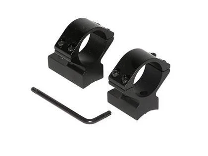 Talley Lightweight Alloy Scope Mounts, black pair with hex key, angled front view