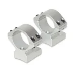 Talley Lightweight Alloy Mount Combo, two silver scope rings in angled front view