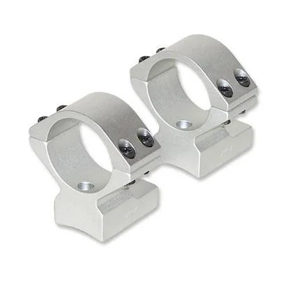 Talley Lightweight Alloy Mount Combo, two silver scope rings in angled front view