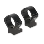 Talley Lightweight Alloy Scope Mounts, two black scope rings in angled front view