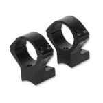 Talley Lightweight Alloy Scope Mounts, black angled view of two rings with mounting bases