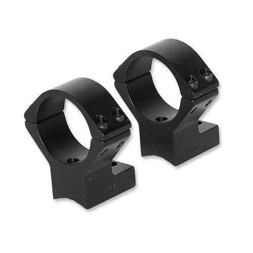 Talley Lightweight Alloy Scope Mounts, black angled view of two rings with mounting bases