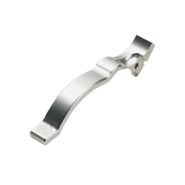 Tactical Solutions Extended Magazine Release, silver angled view with curved metal lever