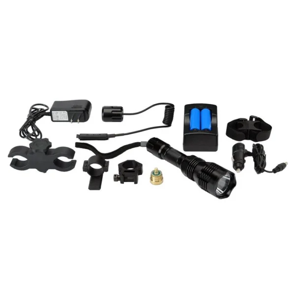 GSM Cyclops Varmint Light Kit, black flashlight with charger, batteries and mounting accessories