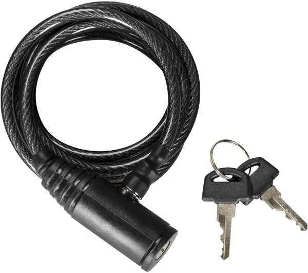 Spypoint Cable Security Lock, coiled black cable with cylindrical lock and two keys