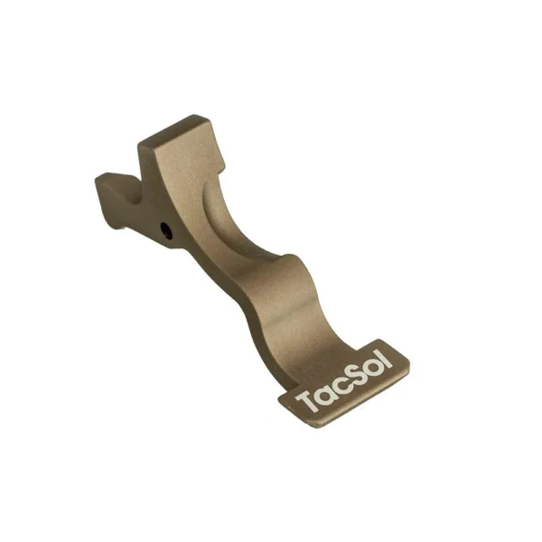 Tactical Solutions Performance Rifle Magazine Release, bronze finish in angled side view