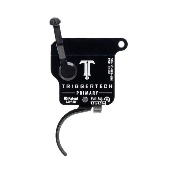 Triggertech Rem Model 7 Primary Single Stage Trigger, black curved trigger in side view