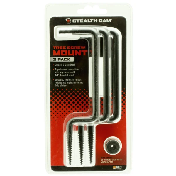 Gsm StealthCam Tree Screws three-pack in retail blister packaging with threaded mounts