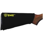 Gsm SME Rifle Stock Riser, black fabric riser fitted over a brown rifle stock in side view