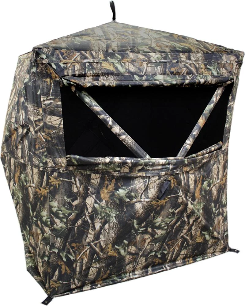 primary-45865 GSM HME 2-Person Ground Blind, camouflage front view with open black window