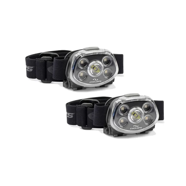 primary-45866 Gsm Cyclops Force XP Headlamp, two black and silver headlamps with adjustable straps, front view