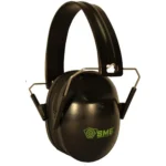 Gsm SME Folding Passive Muff, front view in black with padded headband and green logo