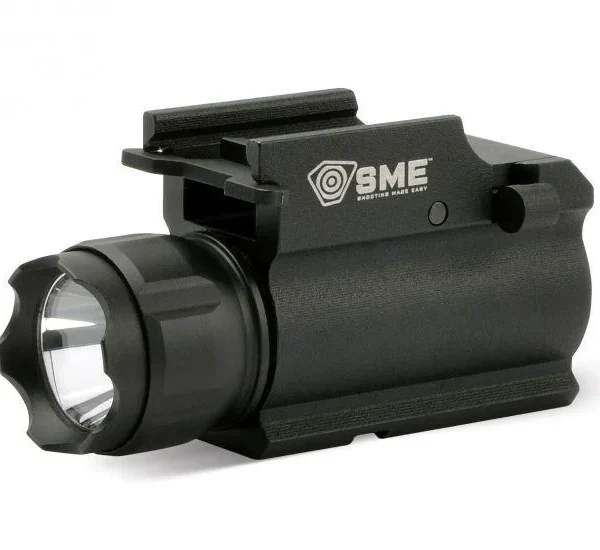 GSM SME Rail Mounted Pistol Weapon Light black light with mounting rail, angled front view