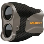 Gsm Muddy MUD-LR450 black and gray laser range finder, angled front view with dual lenses