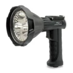 Gsm Cyclops Rechargeable Spotlight, black angled front view with large reflector and pistol grip