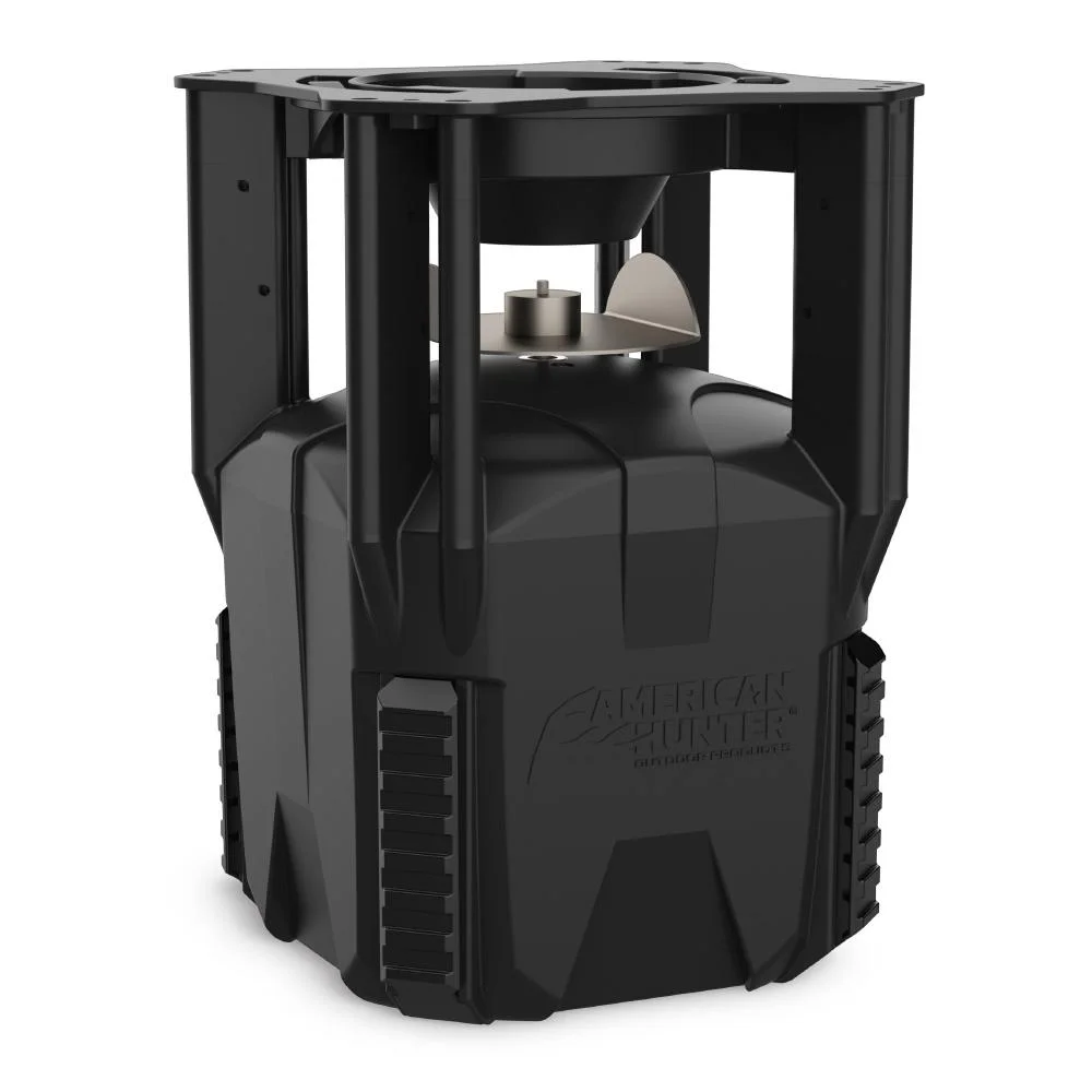 primary-45888 Gsm American Hunter XDE-Pro Feeder with 30 gal, black feeder unit, front view with open frame