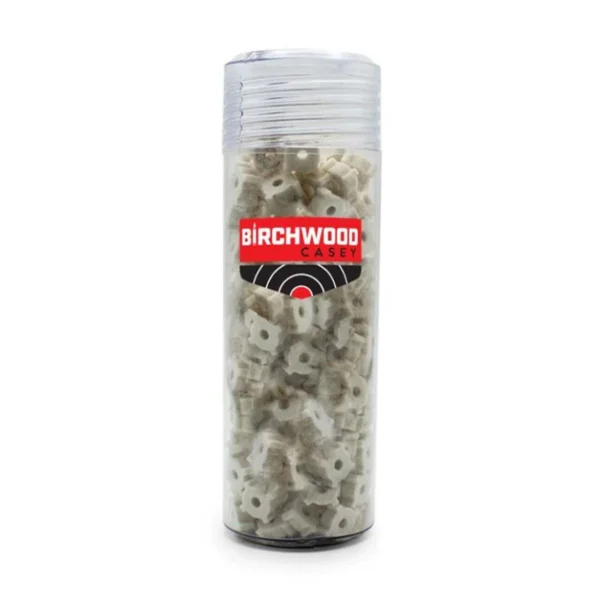 Birchwood Casey Star Chamber Cleaning Pads, clear cylindrical container filled with cleaning pads