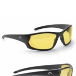 Walkers Game Ear Vector shooting glasses, black full frame with amber lenses, two angled views