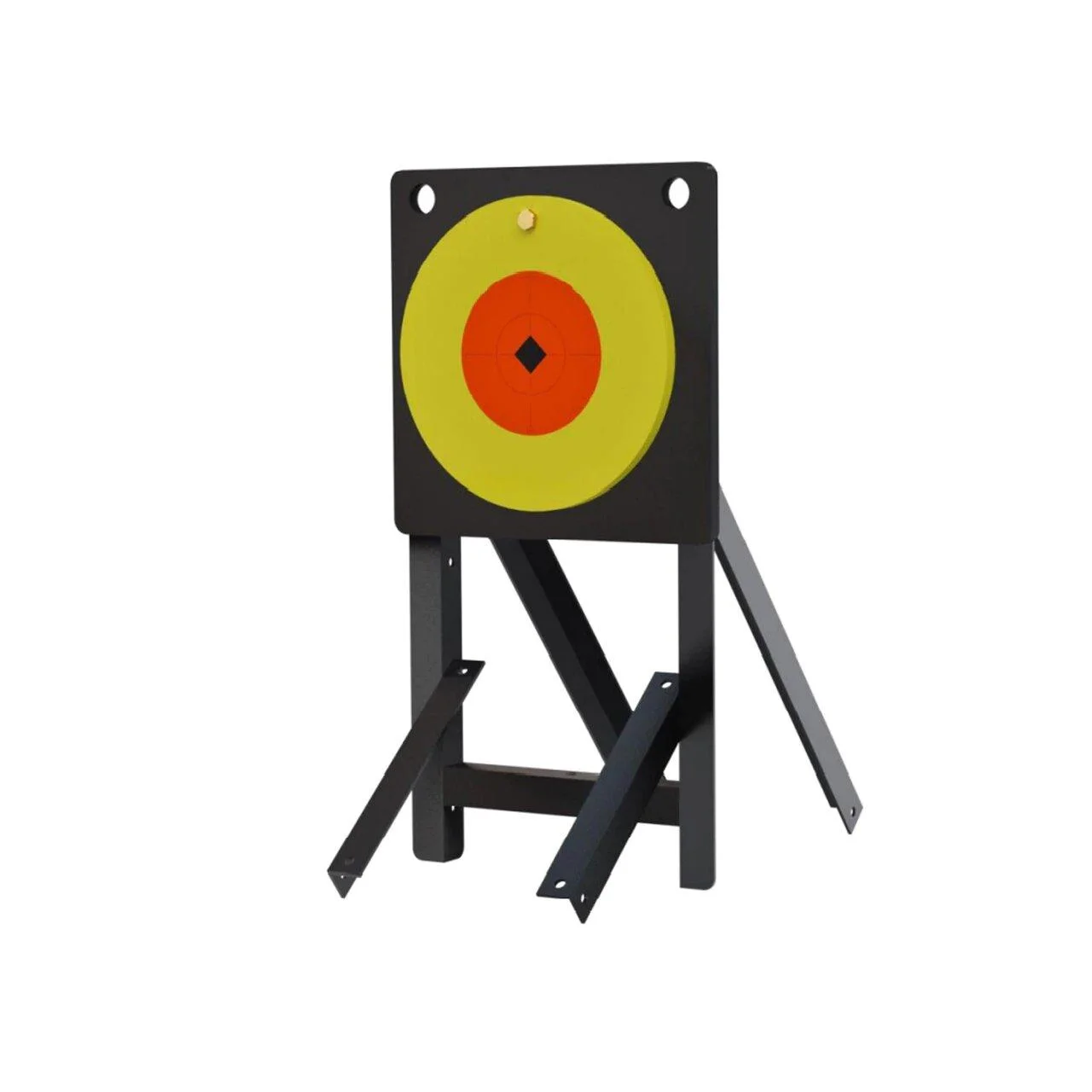 primary-45928 Birchwood Casey Large Caliber Spoiler, black target stand with yellow, red and black bullseye