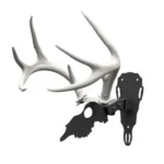 Hunters Specialties Antler Shed Mount, black silhouette plaque and bracket holding white antlers