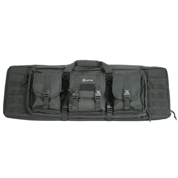 G-Outdoors Double Rifle Case, black soft case with carry handles, pockets and buckle straps