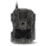 Gsm StealthCam DS4K Transmit trail camera, front view with grey tree-bark camouflage