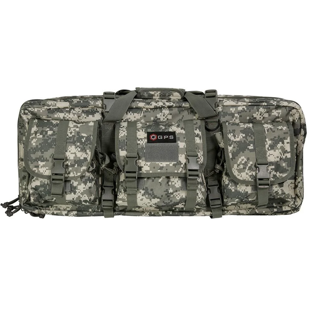 primary-45962 G-Outdoors Double Rifle Case, gray digital camo front view with handles, straps and pockets